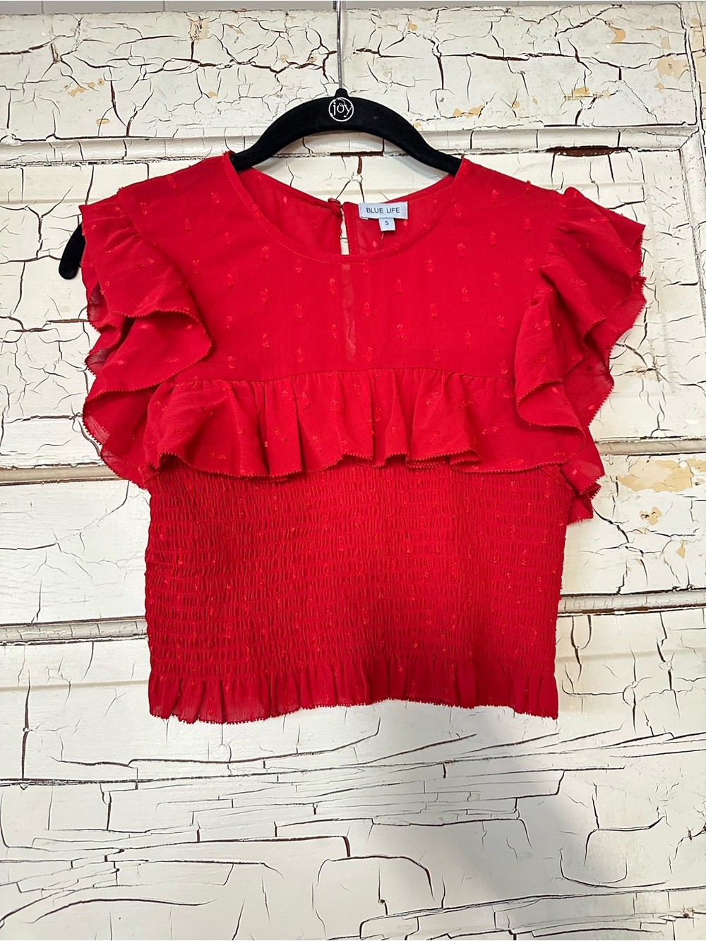 Blue Life Red Ruffled Smocked Crop Top